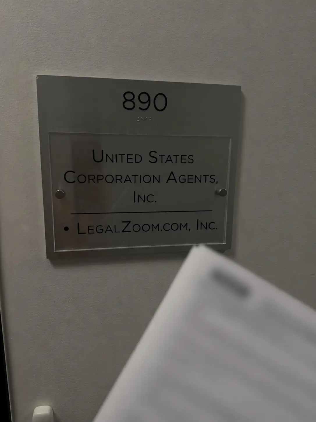 LegalZoom and United States Corporation Agents office at 500 North Brand Boulevard, Suite 890, Glendale
